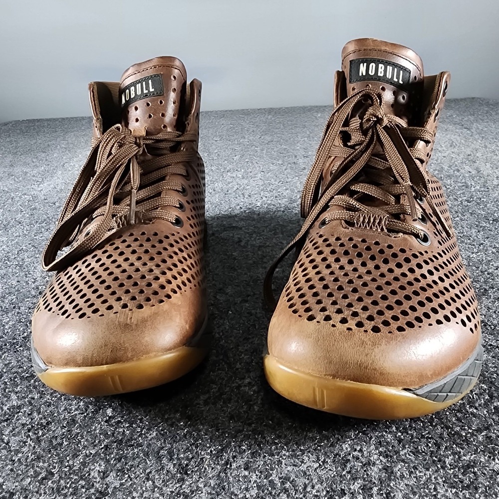 NOBULL High-Top Perforated Leather Trainers Brown Gum‎ Sole Womens 7.5 - Picture 3 of 7